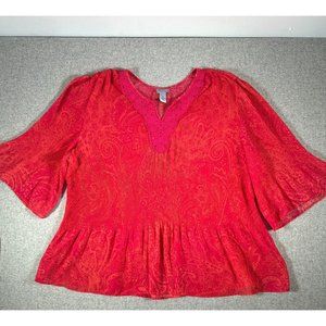 Maggie Barnes Catherines 3X Womens Top Blouse Pink Orange Lightweight Crinkle